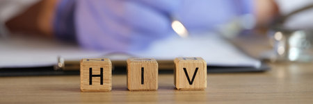 Hiv word made with wooden cubes in rowの写真素材