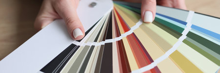 Interior designer offers variations of colors for renovationの写真素材