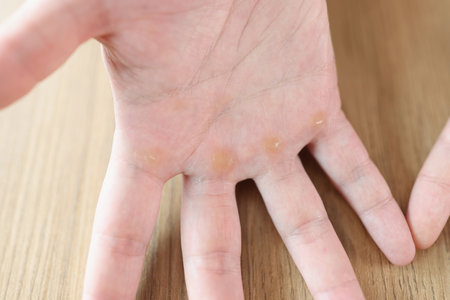 Calluses or corns on palmar surface of hand.の写真素材