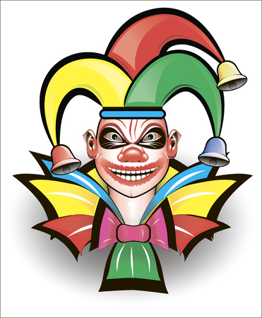 Fool with a smile on his face in multicolored design on a white background.のイラスト素材