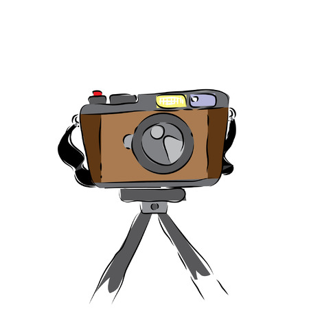 Pocket Camera Sketch Vector with Tripodのイラスト素材