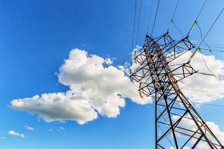 High voltage line beneath the blue skyの写真素材