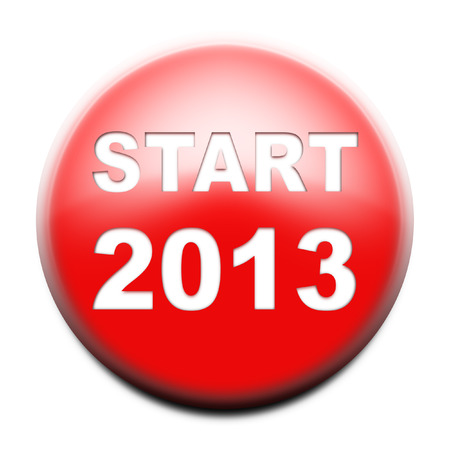Red button with text Start 2013 isolated on whiteの写真素材