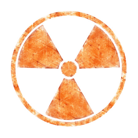 Radiation â round sign with blots and stains on white backgroundの写真素材