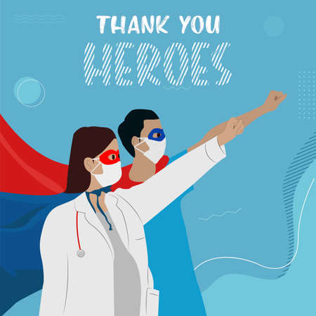 illustration of doctors and nurses wearing superhero costumesのイラスト素材