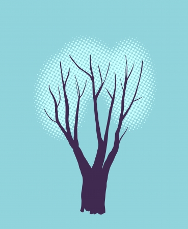 Stylized single tree silhouette on color textured backgroundのイラスト素材