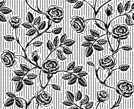 Vintage floral seamless pattern. Classic hand drawn rosesのイラスト素材