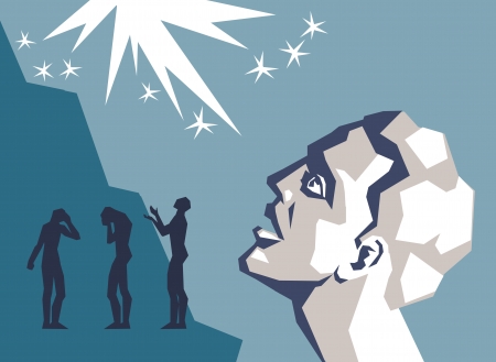 Man looking for answer and finding idea. Concept illustrationのイラスト素材