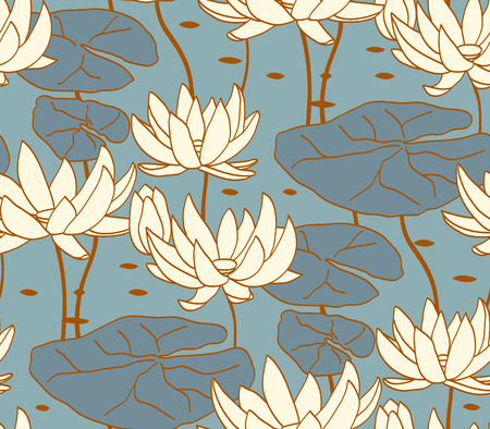 Vintage water lily seamless pattern. Classic chinese motifのイラスト素材