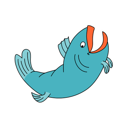 Happy fish jumping and smiling. Cartoon characterのイラスト素材