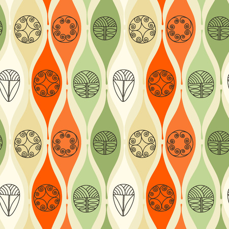 Abstract seamless pattern. Modern style motif. Linear floral geometric elements on light yellow backgroundのイラスト素材