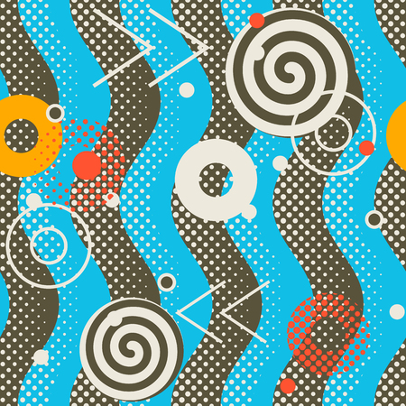 Abstract seamless pattern. Pixelated geometric waves motif background. Trendy style colorful vector illustrationのイラスト素材