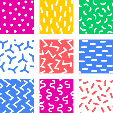 Geometric abstract seamless pattern. Simple motif background collection. Colorful decoration design. Trendy memphis style illustrationのイラスト素材
