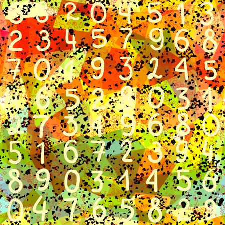 Abstract seamless pattern. Numbers and grunge texture on geometric background. Colorful decoration designのイラスト素材