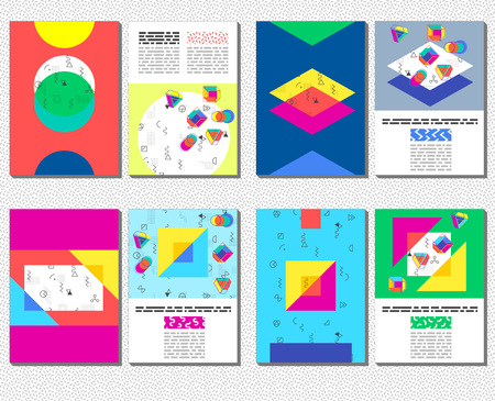 Flyer, Leaflet, booklet layout set. Editable design template collection. A4 2-fold brochure with abstract elements in trendy styleのイラスト素材