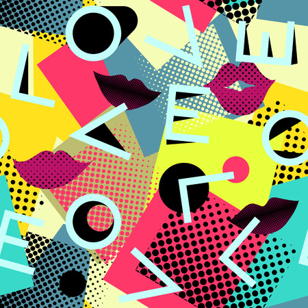 Abstract seamless pattern. Letters love on geometrical background. Trendy decoration designのイラスト素材