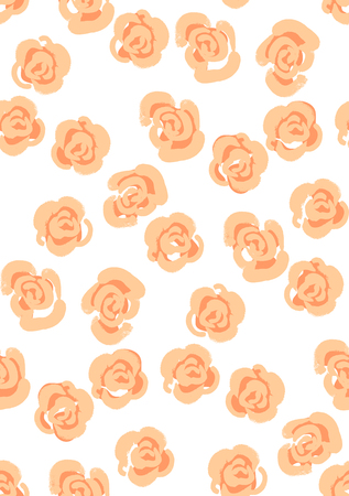 Floral seamless pattern background with roses and leaves. Trendy freehand drawing illustrationのイラスト素材