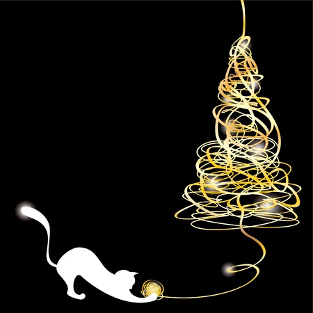 Stylized tangle christmas tree with a cat. Vector illustrationのイラスト素材