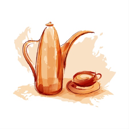 cup of coffee and a coffee pot. Sepia. EPS10のイラスト素材