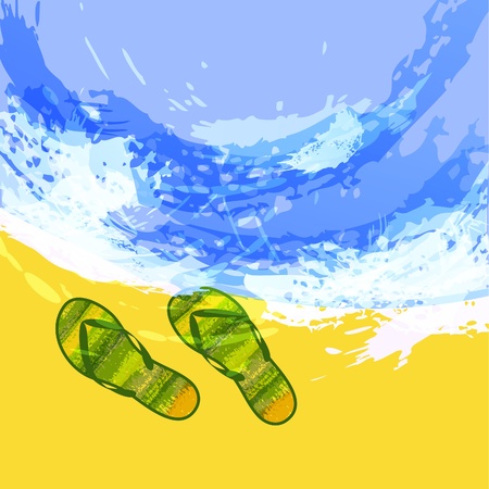Summer background with slippers on a beach. EPS10のイラスト素材