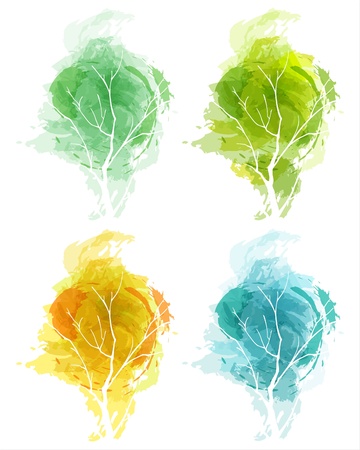 Vector drawn abstract tree in four seasons. EPS10のイラスト素材