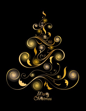 Abstract golden christmas tree on black backgroundのイラスト素材