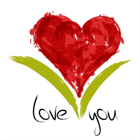 Red painted heart with inscription: love you. Red painted heart with inscription: love you.