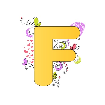 Illustration of colorful floral alphabet  Letter Fのイラスト素材