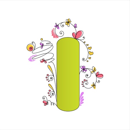 Illustration of colorful floral alphabet  Letter Iのイラスト素材