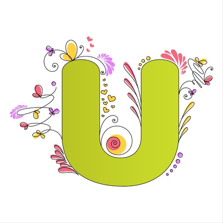 Illustration of colorful floral alphabet  Letter Uのイラスト素材