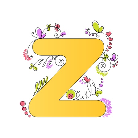Illustration of colorful floral alphabet  Letter Zのイラスト素材