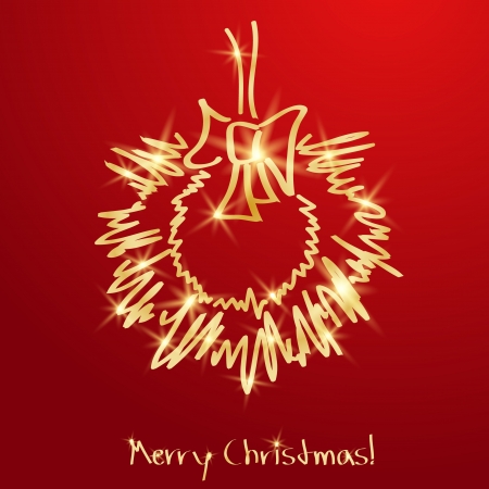 Golden Christmas wreath on a red backgroundのイラスト素材