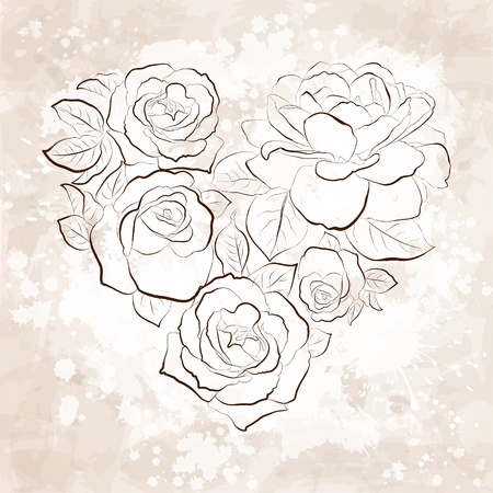 Roses in shape of a heart  Vintage style cardのイラスト素材