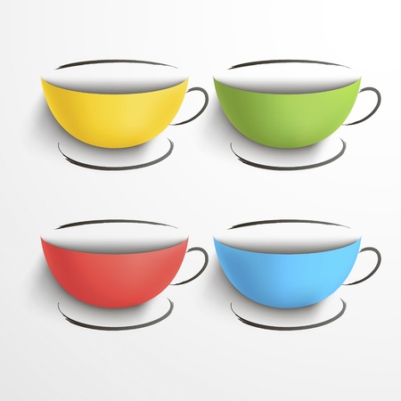 Set of colored cups with saucers のイラスト素材
