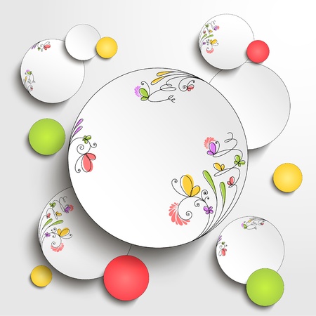 Paper round banner with floral elements  Vector background のイラスト素材