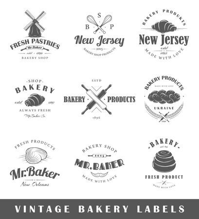 Set of vintage bakery labels. Posters stamps banners and design elements illustrationのイラスト素材
