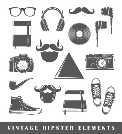 Set of silhouettes isolated on white background. Retro hipster elements. Vector illustrationのイラスト素材