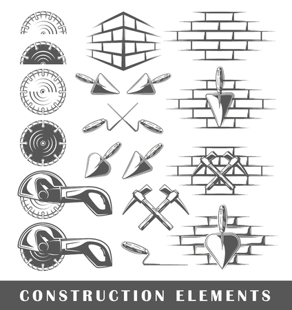 Set of silhouettes of a construction elements, isolated on a white background. Vector illustrationのイラスト素材