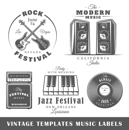 Set of vintage musical labels templates. Elements for design. Vector illustrationのイラスト素材