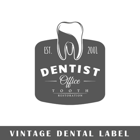 Dental label isolated on white background. Design element. Template for logo, signage, branding design. Vector illustrationのイラスト素材