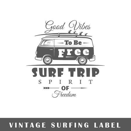 Surfing label isolated on white background. Design element. Template for logo, signage, branding design. Vector illustrationのイラスト素材