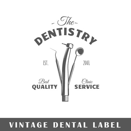 Dental label isolated on white background. Design element. Template for logo, signage, branding design. Vector illustrationのイラスト素材