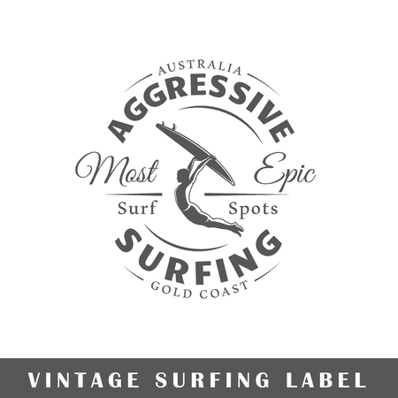 Surfing label isolated on white background. Design element. Template for logo, signage, branding design. Vector illustration.のイラスト素材