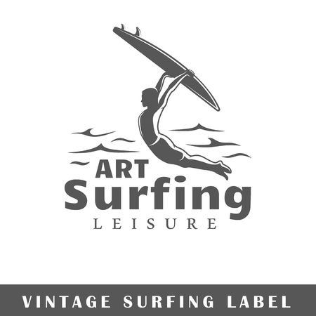 Surfing label isolated on white background. Design element. Template for logo, signage, branding design. Vector illustrationのイラスト素材