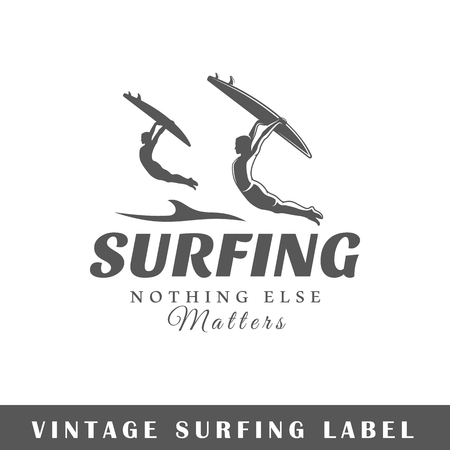 Surfing label isolated on white background. Design element. Template for logo, signage, branding design. Vector illustration.のイラスト素材