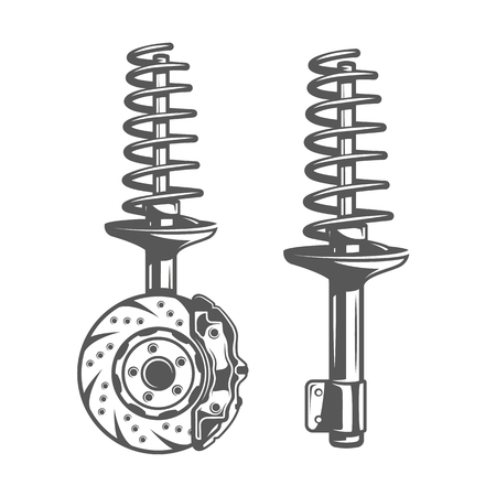 Element of the car service. Shock absorber isolated on white background. Symbol for car service design logos and emblems. Vector illustrationのイラスト素材