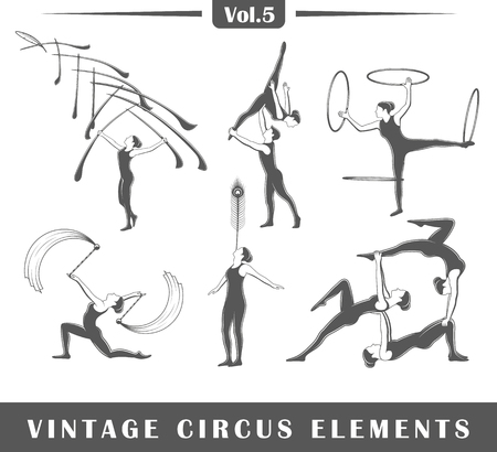 Set of elements of the circus isolated on white background. Symbols for circus design logos and emblems. Vector illustrationのイラスト素材