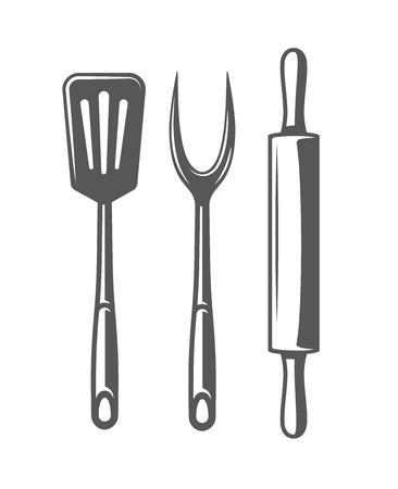 Kitchenware isolated on white background. Symbol for cooking design logo and emblem. Vector illustrationのイラスト素材