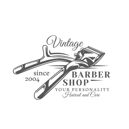 Barbershop label isolated on white background. Design element. Vector illustrationのイラスト素材