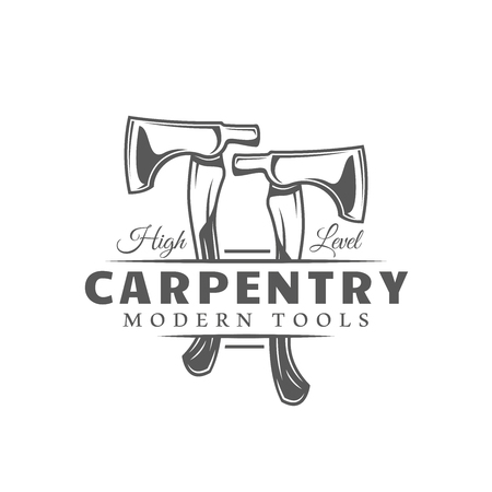 Axes. Modern carpentry label isolated on white background. Vector illustrationのイラスト素材